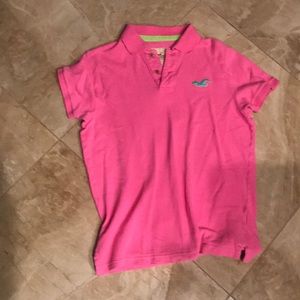 Pink Hollister Polo Shirt with Green Accents